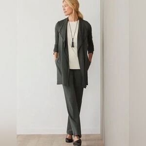 J. Jill Pure Jill Olive Green Open Front Longline Tencel Blend Cardigan Layering